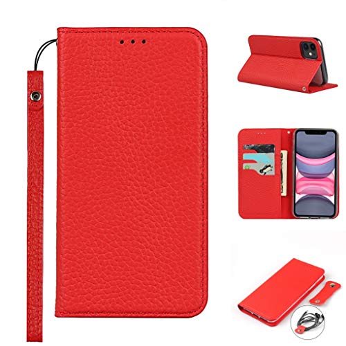 Copmob iPhone 11 Schutzhülle, Premium Echtleder, Flip Wallet Schutzhülle aus Leder, [3 Schlitze] [Magnetverschluss], Schutzhülle für iPhone 11 – Rot von Copmob