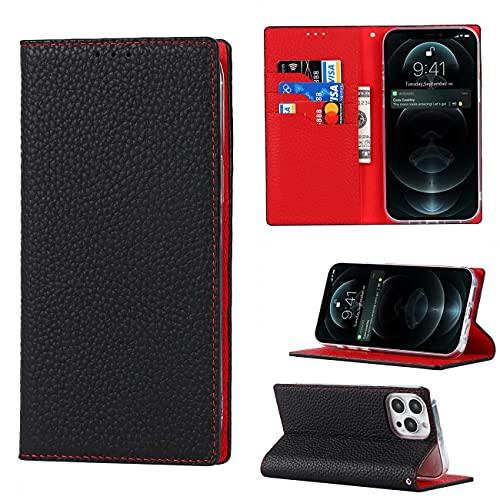 Copmob iPhone 13 Pro Max Schutzhülle, echtes Leder, Flip Wallet aus Leder, [3 Schlitze] [Magnetverschluss][RFID-Blocker], Klappschutzhülle für iPhone 13 Pro Max – Schwarz von Copmob