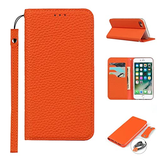Copmob iPhone SE 2020/SE2 Hülle,Premium Echtleder Flip Brieftasche Ledertasche,[3 Kartenfächer][Magnetverschluss],Handyhülle Schutzhülle für iPhone SE 2020/SE2 - Orange von Copmob