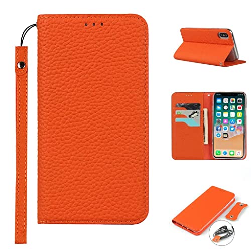 Copmob iPhone X Schutzhülle, iPhone XS, Premium-Echtleder, Flip Brieftasche aus Leder, [3 Schlitze] [Magnetverschluss], Schutzhülle für iPhone X/XS – Orange von Copmob