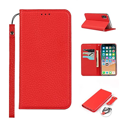 Copmob iPhone X Schutzhülle, iPhone XS, Premium-Echtleder, Flip Brieftasche aus Leder, [3 Schlitze] [Magnetverschluss], Schutzhülle für iPhone X/XS – Rot von Copmob