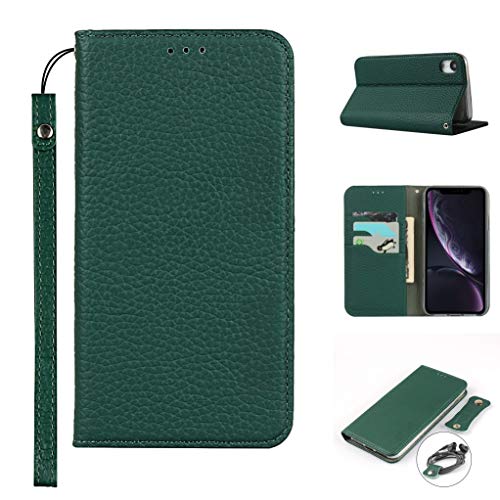 Copmob iPhone XR Schutzhülle, Premium Echtleder Flip Brieftasche Schutzhülle aus Leder, [3 Schlitze] [Magnetverschluss], Schutzhülle für iPhone XR – Dunkelgrün von Copmob