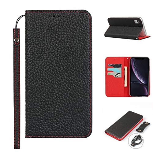 Copmob iPhone XR Schutzhülle, Premium Echtleder Flip Brieftasche Schutzhülle aus Leder, [3 Schlitze] [Magnetverschluss], Schutzhülle für iPhone XR – Schwarz von Copmob