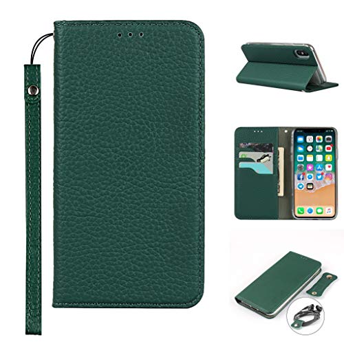 Copmob iPhone XS Max Schutzhülle, Premium Echtleder, Flip Wallet Schutzhülle aus Leder, [3 Schlitze] [Magnetverschluss], Schutzhülle für iPhone XS Max – Dunkelgrün von Copmob