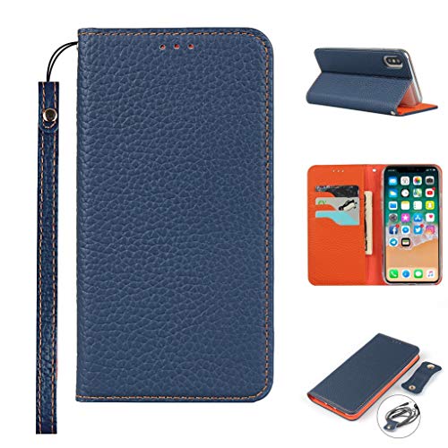 Copmob iPhone XS Max Schutzhülle, Premium Echtleder Flip Brieftasche Schutzhülle aus Leder, [3 Schlitze] [Magnetverschluss], Schutzhülle für iPhone XS Max – Dunkelblau von Copmob