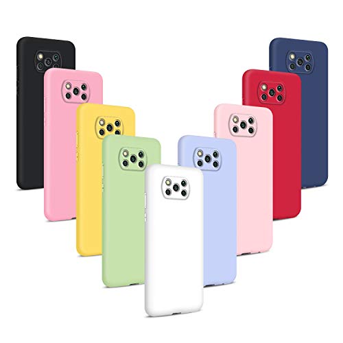 9X Hülle Kompatibel mit Xiaomi Poco X3 NFC/Poco X3 Pro, Ultra dünn Silikon Handyhülle Matt Stoßfest Weiche Schutzhülle - Schwarz, Rot, Weiß, Dunkelblau, Mintgrün, Pink, Dunkelpink, Helles Lila, Gelb von Coqin