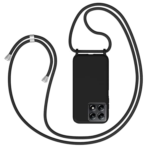Coqinen Handykette für Xiaomi 14T Hülle mit Band, Necklace Xiaomi 14T Silikon Handyhülle mit Kordel zum Umhängen Handy Schutzhülle mit Kette, Schwarz von Coqinen