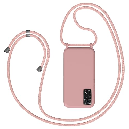 Coqinen Handykette für Xiaomi Redmi Note 11S 4G / Note 11 4G Hülle mit Band, Necklace Silikon Handyhülle mit Kordel zum Umhängen Handy Schutzhülle mit Kette, Rosa von Coqinen
