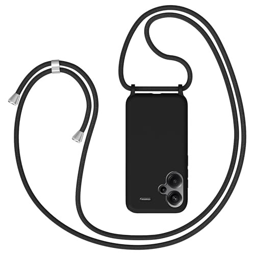 Coqinen Handykette für Xiaomi Redmi Note 13 PRO Plus 5G Hülle mit Band, Necklace Silikon Handyhülle mit Kordel zum Umhängen Handy Schutzhülle mit Kette, Schwarz von Coqinen