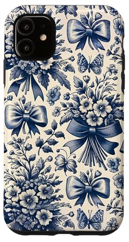 Blau Weiß Schleifen Chinoiserie Toile Muster Hülle für iPhone 11 von Coquette Aesthetic