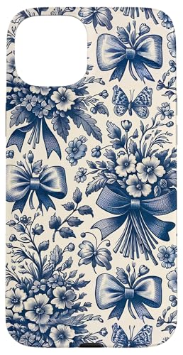 Blau Weiß Schleifen Chinoiserie Toile Muster Hülle für iPhone 15 Plus von Coquette Aesthetic
