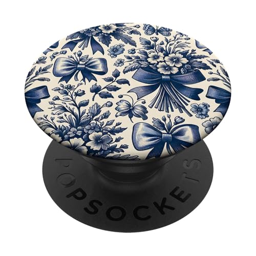 Blau Weiß Schleifen Chinoiserie Toile Muster PopSockets Klebender PopGrip Blau Weiß Schleifen Chinoiserie Toile Muster PopSockets Klebender PopGrip von Coquette Aesthetic