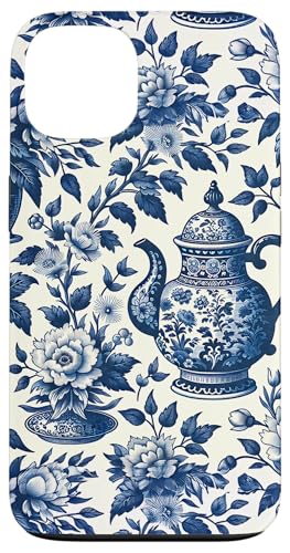 Blau-weißer Teekessel Chinoiserie Toile Muster Hülle für iPhone 13 von Coquette Aesthetic