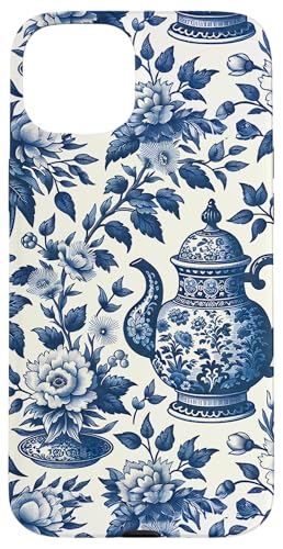 Blau-weißer Teekessel Chinoiserie Toile Muster Hülle für iPhone 15 Plus von Coquette Aesthetic