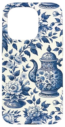Blau-weißer Teekessel Chinoiserie Toile Muster Hülle für iPhone 15 Pro von Coquette Aesthetic