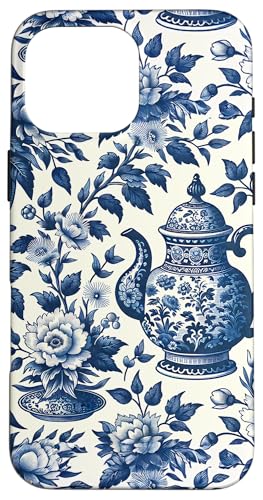 Blau-weißer Teekessel Chinoiserie Toile Muster Hülle für iPhone 16 Pro Max von Coquette Aesthetic