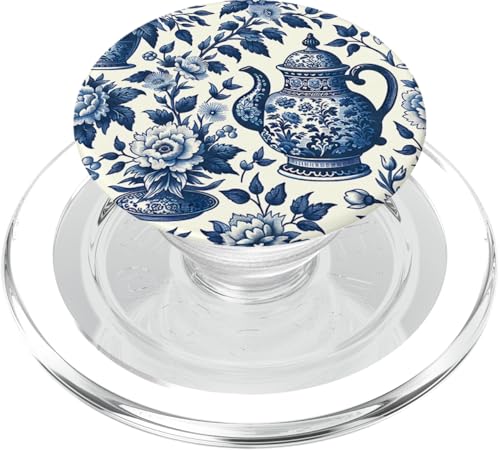 Blau-weißer Teekessel Chinoiserie Toile Muster PopSockets PopGrip für MagSafe von Coquette Aesthetic