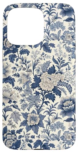 Blau-weißes florales Chinoiserie-Toile-Muster Hülle für iPhone 15 Pro Max von Coquette Aesthetic