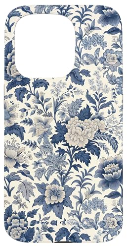 Blau-weißes florales Chinoiserie-Toile-Muster Hülle für iPhone 15 Pro von Coquette Aesthetic