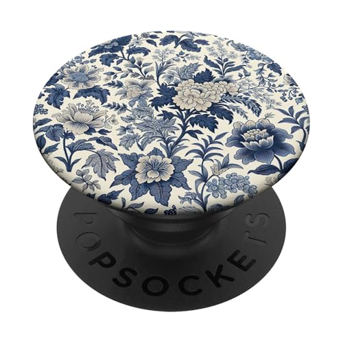 Blau-weißes florales Chinoiserie-Toile-Muster PopSockets Klebender PopGrip von Coquette Aesthetic