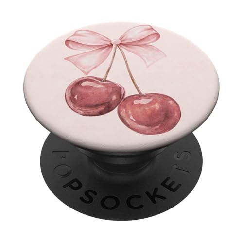Coquette Pink Kirschen und Schleife Band Aquarell PopSockets Klebender PopGrip von Coquette Aesthetic