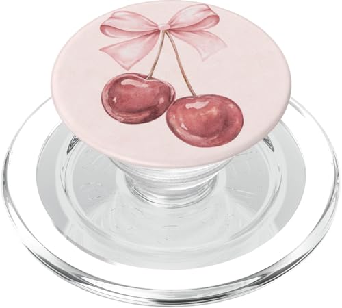 Coquette Pink Kirschen und Schleife Band Aquarell PopSockets PopGrip für MagSafe von Coquette Aesthetic