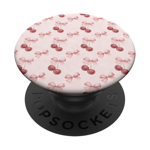 Coquette Pink Kirschen und Schleife Muster PopSockets Klebender PopGrip von Coquette Aesthetic