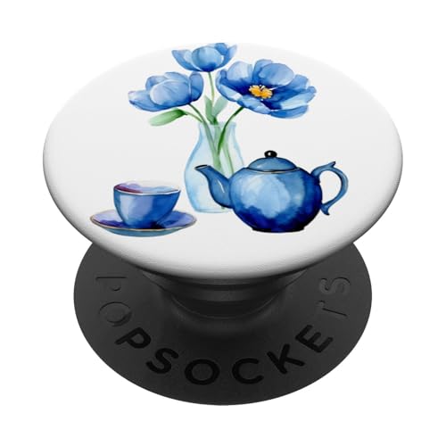 Elegante blaue Chinoiserie Aquarell Teekanne Teetasse Floral PopSockets Klebender PopGrip Elegante blaue Chinoiserie Aquarell Teekanne Teetasse Floral PopSockets Klebender PopGrip von Coquette Aesthetic