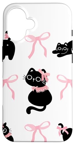 Kokette schwarze Kawaii-Katzen-Posen rosa Schleife Hülle für iPhone 16 Kokette schwarze Kawaii-Katzen-Posen rosa Schleife Hülle für iPhone 16 von Coquette Aesthetic