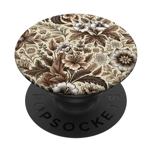 Mokka-Mousse mit floralem Chinoiserie-Toile-Muster PopSockets Klebender PopGrip von Coquette Aesthetic