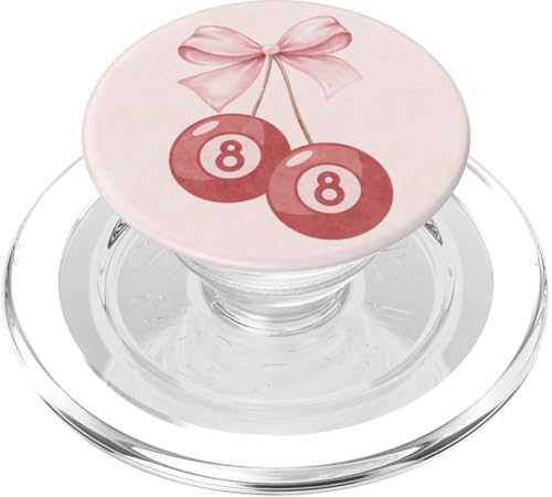 Rosafarbene Schleife mit 8 Kugeln, Kirschen PopSockets PopGrip für MagSafe von Coquette Aesthetic