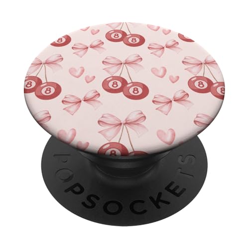 Schleifenbänder, 8 Kugeln, Kirschen, kleine Herzen PopSockets Klebender PopGrip Schleifenbänder, 8 Kugeln, Kirschen, kleine Herzen PopSockets Klebender PopGrip von Coquette Aesthetic
