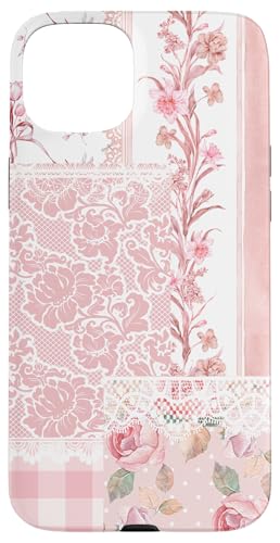 Sommercollage mit rosafarbenem Blumenquiltmuster Hülle für iPhone 15 Plus von Coquette Aesthetic