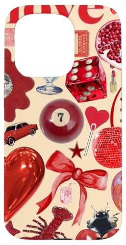 Hülle für iPhone 15 Pro Discokugel mit roter Schleife und Herz, Vintage-Stil Hülle für iPhone 15 Pro Discokugel mit roter Schleife und Herz, Vintage-Stil von Coquette Red Bow cute Vintage Love