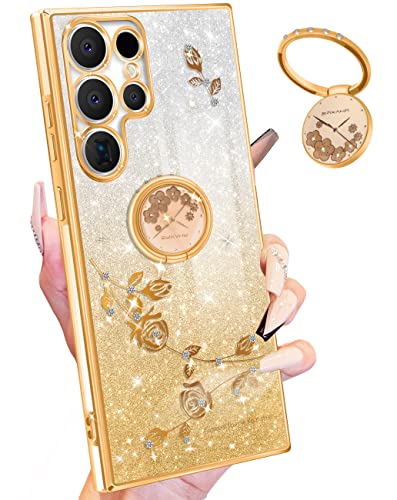 Coralogo (3-in-1 Schutzhülle für Samsung Galaxy S22 Ultra, glitzernd, glänzendes Handy-Cover, niedliches Blumen-Design mit Ring, hübsche goldene Hüllen für Galaxy S22 Ultra 6.8 Zoll Coralogo (3-in-1 Schutzhülle für Samsung Galaxy S22 Ultra, glitzernd, glänzendes Handy-Cover, niedliches Blumen-Design mit Ring, hübsche goldene Hüllen für Galaxy S22 Ultra 6.8 Zoll von Coralogo