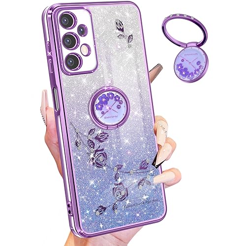 Coralogo (3-in-1 für Samsung Galaxy A23 5G Hülle Glitzer Sparkly für Frauen Mädchen Sparkle Girly Bling Shiny Phone Cover Cute Flowers Floral Design with Ring Pretty Purple Case for Samsung A23 5G/4G Coralogo (3-in-1 für Samsung Galaxy A23 5G Hülle Glitzer Sparkly für Frauen Mädchen Sparkle Girly Bling Shiny Phone Cover Cute Flowers Floral Design with Ring Pretty Purple Case for Samsung A23 5G/4G von Coralogo