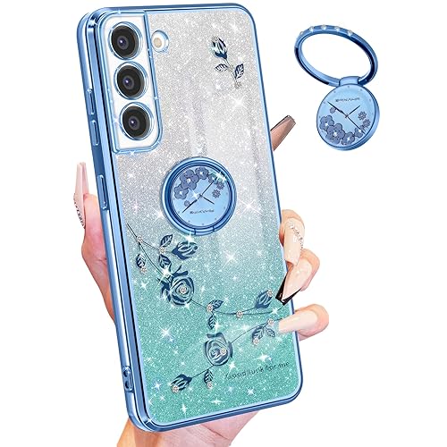 Coralogo (3-in-1 für Samsung Galaxy S21 FE 5G Hülle Glitzer Sparkly für Frauen Teenager Mädchen Sparkle Bling Shiny Phone Cover Cute Flowers Floral Design with Ring Pretty Blue Case for Samsung S21 FE Coralogo (3-in-1 für Samsung Galaxy S21 FE 5G Hülle Glitzer Sparkly für Frauen Teenager Mädchen Sparkle Bling Shiny Phone Cover Cute Flowers Floral Design with Ring Pretty Blue Case for Samsung S21 FE von Coralogo