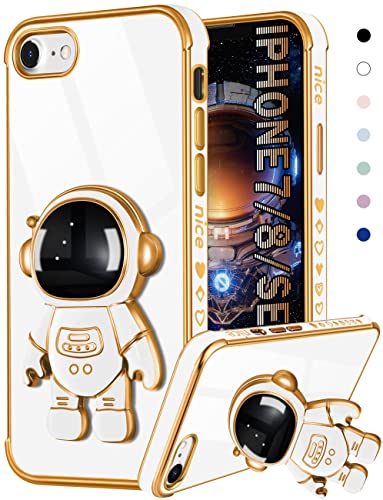 Coralogo Für iPhone SE 2022/2020/8/7 Hülle Astronaut niedlich für Frauen Mädchen Einzigartige weiße Handyhüllen mit Astronaut verstecktem Ständer Kickstand 6D Design Cover für iPhone 7/8/SE 4,7 Zoll von Coralogo