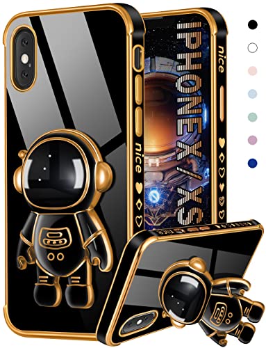 Coralogo Für iPhone X/iPhone Xs Hülle Astronaut niedlich für Frauen Mädchen Einzigartige schwarze Handyhüllen mit Astronaut verstecktem Ständer Kickstand 6D Design Cover für iPhone X/XS 5,8 Zoll von Coralogo