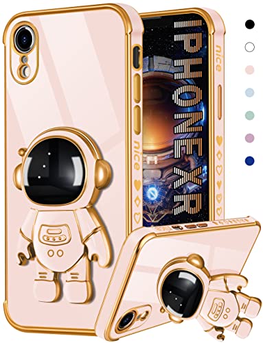 Coralogo Für iPhone XR Hülle Astronaut niedlich für Frauen Mädchen Mädchen Einzigartige rosa Handyhüllen mit Astronaut Versteckter Ständer Kickstand 6D Design Cover für iPhone XR 6,1 Zoll von Coralogo