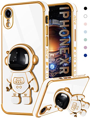 Coralogo Für iPhone XR Hülle Astronaut niedlich für Frauen Mädchen Mädchen Einzigartige weiße Handyhüllen mit Astronaut Versteckter Ständer Kickstand 6D Design Cover für iPhone XR 6,1 Zoll von Coralogo