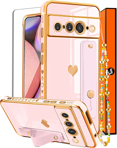 Coralogo Schutzhülle für Google Pixel 7 Pro, 17 cm (6,7 Zoll), für Damen und Mädchen, niedlich, hübsch, mit Ständer, Goldfarbene Herzen, beschichtet, ästhetische Abdeckung, Bildschirm und Kette für Coralogo Schutzhülle für Google Pixel 7 Pro, 17 cm (6,7 Zoll), für Damen und Mädchen, niedlich, hübsch, mit Ständer, Goldfarbene Herzen, beschichtet, ästhetische Abdeckung, Bildschirm und Kette für von Coralogo