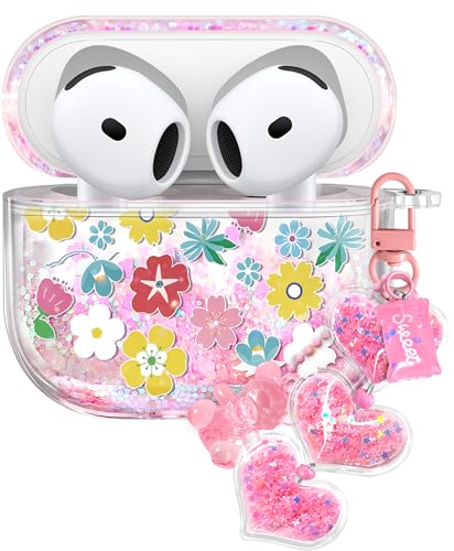 Coralogo Schutzhülle für Apple Airpods 4 – Frauen Mädchen Cute Girly Kawaii 4. Generation für Airpods Cover Glitzer Flüssigkeit Sparkle Blume Floral Hartschale Schlüsselanhänger Funda Estuche Forro Coralogo Schutzhülle für Apple Airpods 4 – Frauen Mädchen Cute Girly Kawaii 4. Generation für Airpods Cover Glitzer Flüssigkeit Sparkle Blume Floral Hartschale Schlüsselanhänger Funda Estuche Forro von Coralogo