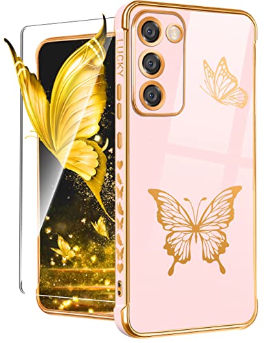 Coralogo Schutzhülle für Samsung Galaxy S23 Plus, Schmetterling für Frauen, Mädchen, Mädchen, hübsche Handyhüllen, niedliches und vergoldetes Schmetterling-Design mit ästhetischer Abdeckung für Galaxy von Coralogo