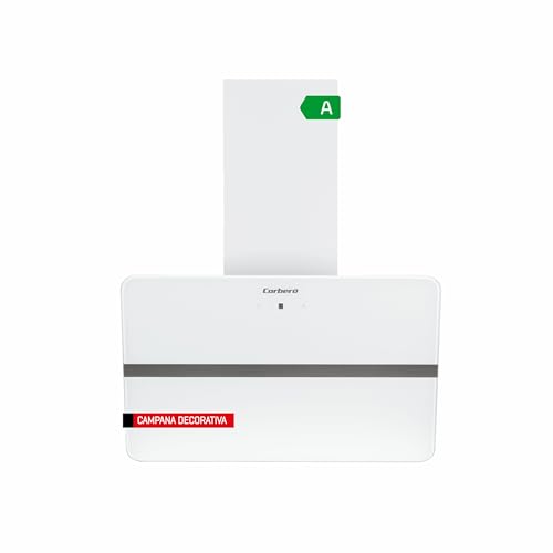 Corberó - Dekorative Dunstabzugshaube, 60 cm, weißes Glas, 165 W, 3 Geschwindigkeitsstufen, Touch-Steuerung, 594,2 m³/h, gehärtetes Glas, Kohlefilter, Energie A, Weiß Corberó - Dekorative Dunstabzugshaube, 60 cm, weißes Glas, 165 W, 3 Geschwindigkeitsstufen, Touch-Steuerung, 594,2 m³/h, gehärtetes Glas, Kohlefilter, Energie A, Weiß von Corbero