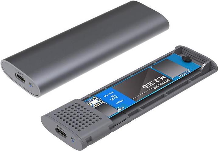 Maiwo USB Type-C USB-C 3.2 Gen2 10Gbps SATA/NVMe M.2 SSD Enclosure - Maiwo USB3.2 Gen2(10Gbps) M.2 SATA/NVMe  SSD enclosureInstall an M.2 NVME or Sata SSD in this enclosure to create a blazing fast portable storage device.  10 times faster than USB3.0 Flash drives and traditional external portable hard drives.  *Customer note*.  When you install the SSD you will need to format the drive and create a partition before it can be used a portable drive.  This can easily be done in windows 10 or Apple OSX.Key featuresScrew-less designSupport M.2  SSD to 2TB capacitySSD size support: 2230,2242,2260,2280Blue LED indicate disk transferBlue  LED indicate power USB speed to 10Gbps maxInterfaceType C to M-key NGFFSupport B+M key  M.2 SATA protocolSupport M-key/B+M key  NVMe  protocolDimensions110*37.5*12.5mmCompatibilityOS:windows XP/2000/2003/7/8.1/10/Mac 10.0 aboveIncluded:25CM USB-cable type C/M to A/M25CM USB-cable type C/M to C.M ManualSilicon PlugSSD enclosureRetail BoxYes (MSUB3304) von CoreParts