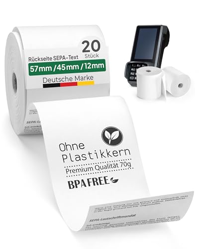 coreless - 20x EC-Thermorollen à 57mm x 45mm x 12mm - EC-Rolle mit Sepa Aufrdruck - kernlose Kassenrollen ohne Plastikmüll von Coreless