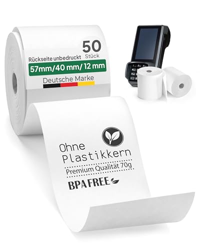 coreless - 50x EC-Thermorollen à 57mm x 40mm x 12mm - EC-Rolle - kernlose Kassenrollen ohne Plastikmüll von Coreless