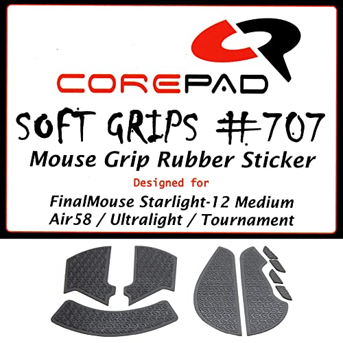COREPAD Soft Grips - Selbstklebende vorgeschnittene Anti-Rutsch Aufkleber für PC Gaming Mäuse (Black, FinalMouse Starlight-12 Medium) von Corepad
