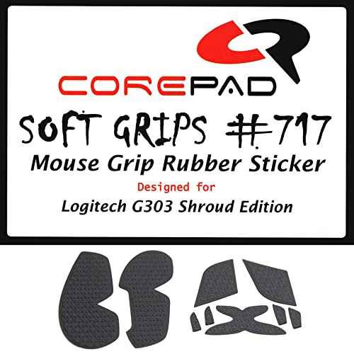 Corepad Soft Grips - Selbstklebende vorgeschnittene Anti-Rutsch Aufkleber für PC Gaming Mäuse (Black, Logitech G303 Shroud Edition) von Corepad